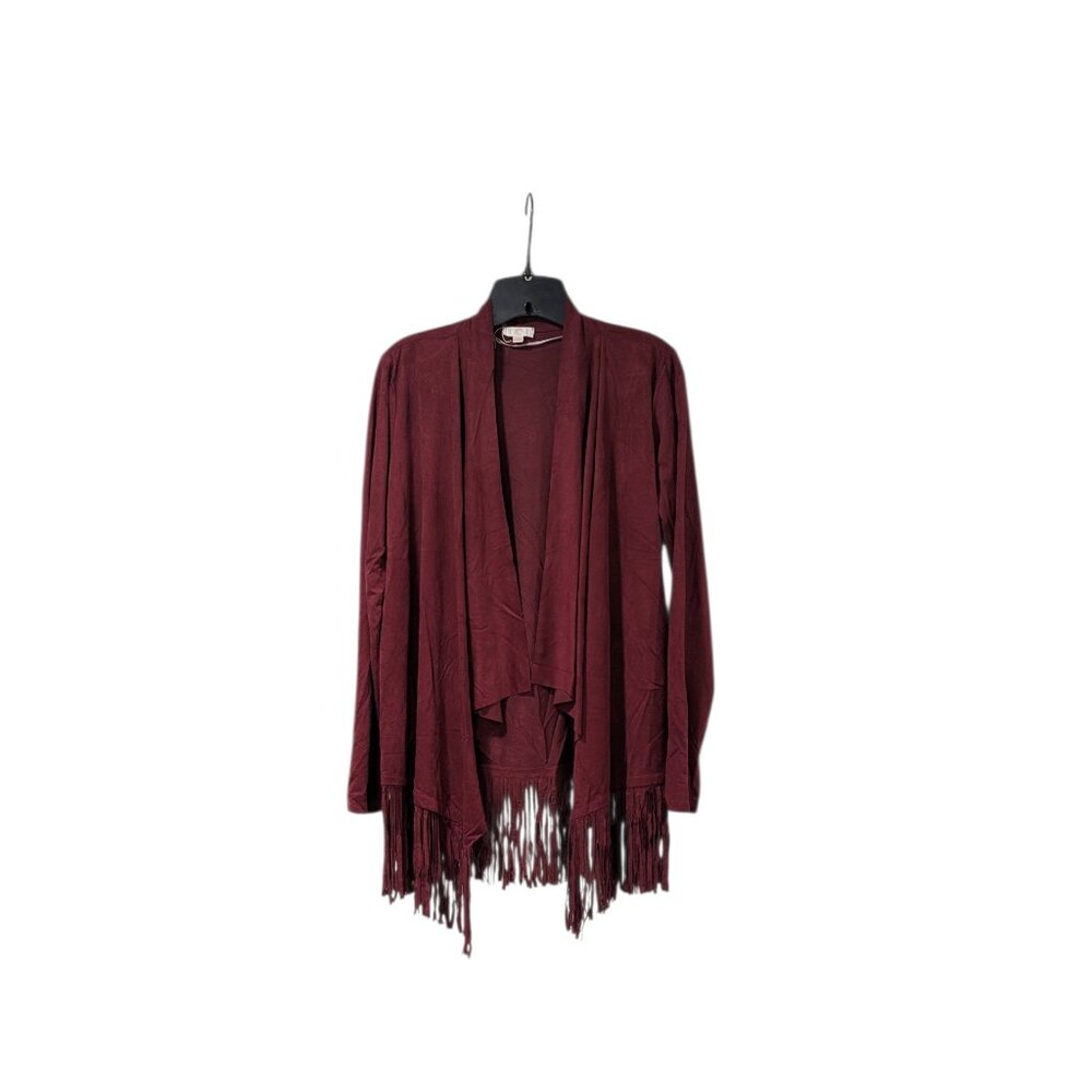 Charming Charlie Maroon Suede Fringe Open Western Cardigan Sz M